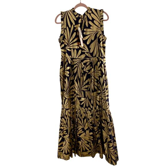 JUDE CONNALLY CONSTANCE DRESS ORNAMENTAL LEAF NAVY GOLD NWT - Picture 4 of 7